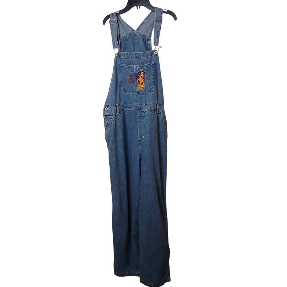 Pooh Denim Overalls Womens XL Disney 100 Acre Wood W/Tigger Embroidered Y2K #H3